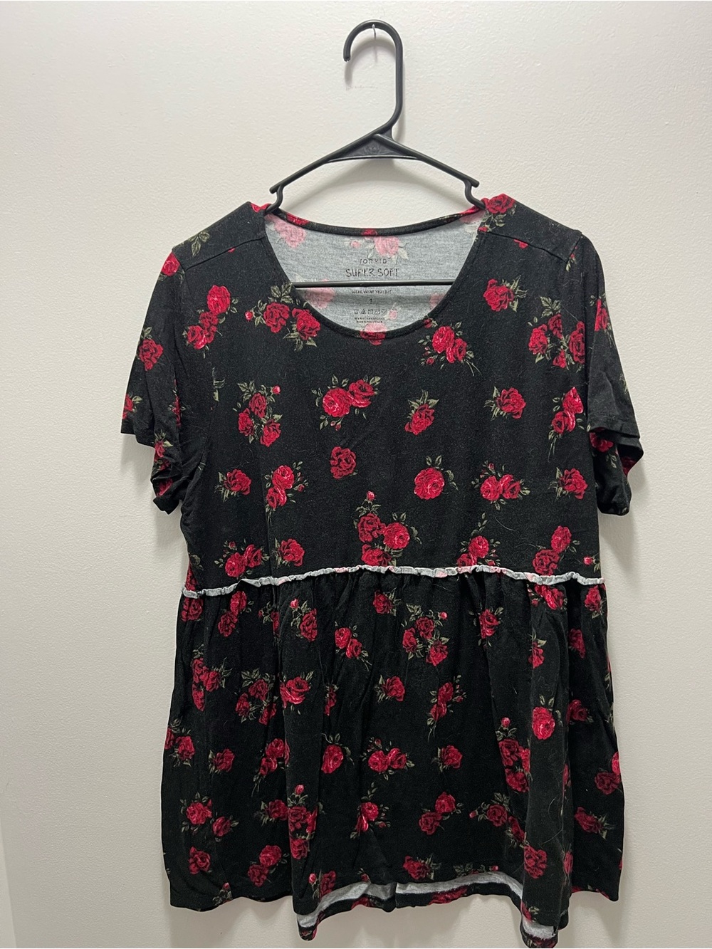 torrid Black Floral Babydoll Top with Red Rose Print
